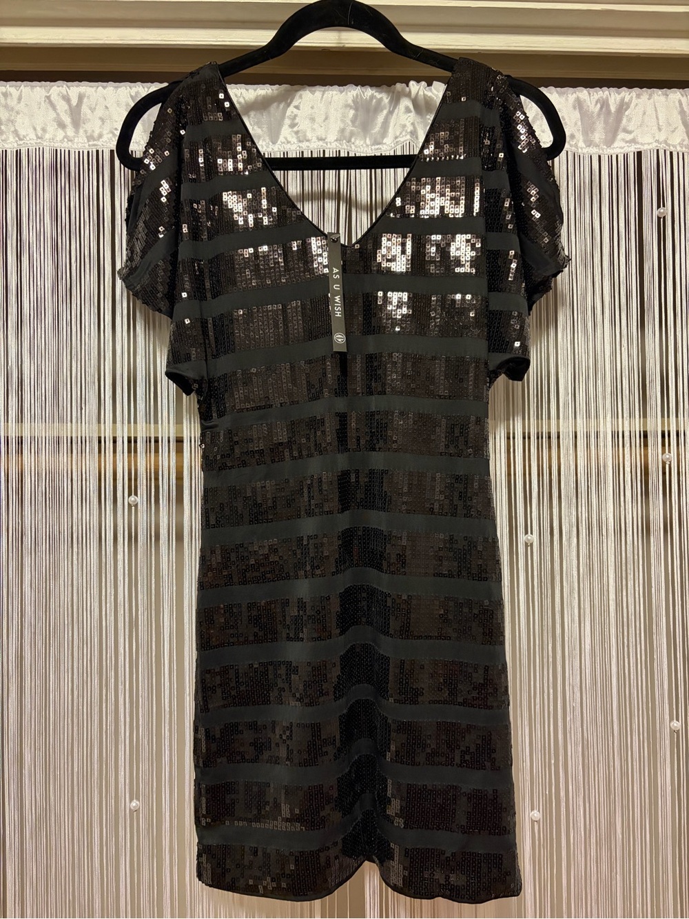 As U Wish Black Sequin V-Neck Mini Dress